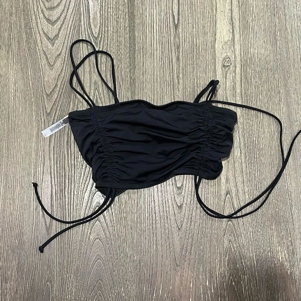 NWOT PINK Victoria’s Secret Swim Bandue Bikini Top Ruched Ribbed Black Size M